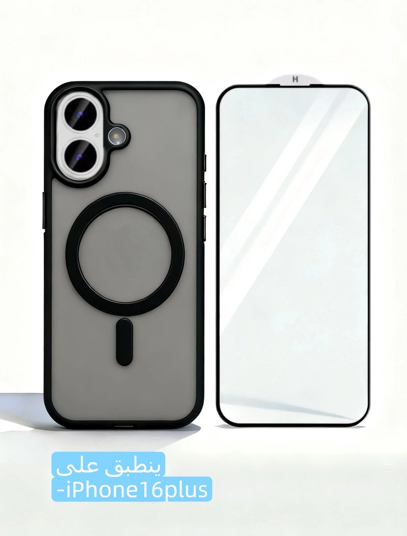 LR Nexus IPhone16plus frosted black transparent mobile phone case | Give a mobile phone film. - Image 1